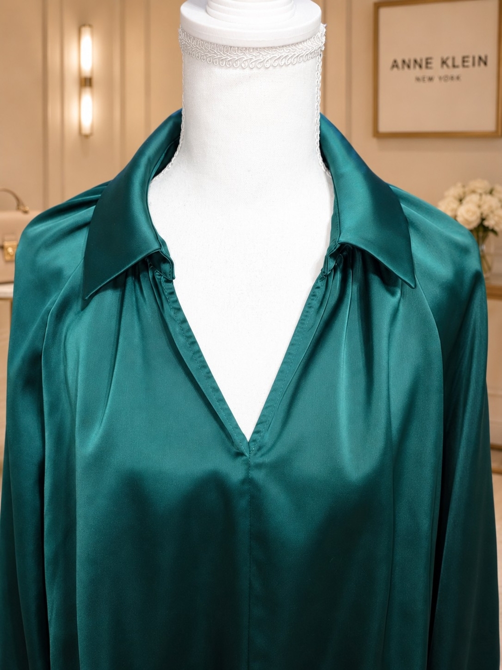 Anne Klein Teal Satin Tie-Front Blouse, NWOT - Picture 3 of 9
